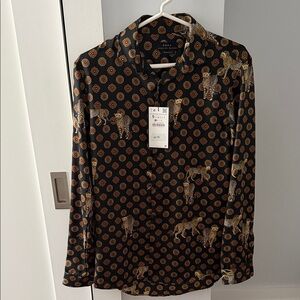 Zara Black and Gold Leopard Print Shirt
